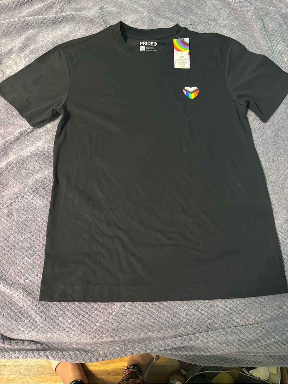 Black Short-Sleeve Crewneck T-Shirt with Pride, Rainbow Heart